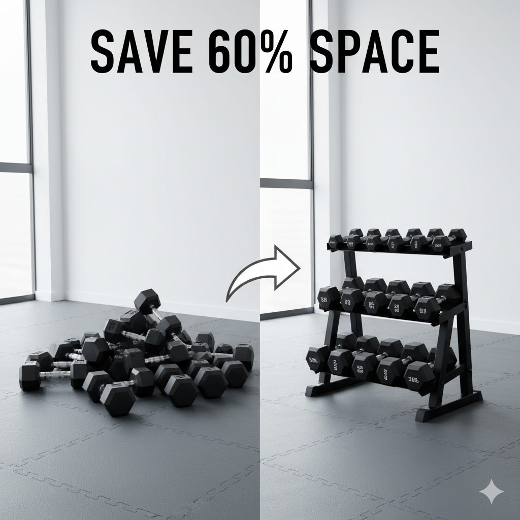 How to Save 60% Space in Your Home Gym With a Proper Dumbbell Rack